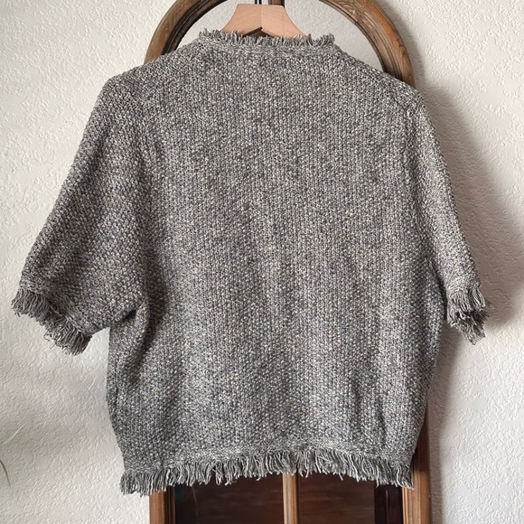 J.Crew XL Short Sleeve Fringe Cardigan Jacket Sweater Gray Cotton Linen Blend - Picture 2 of 6